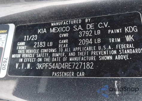 2024 Kia Forte Gt-Line from USA, damaged, VIN 3KPF54AD4RE727182
